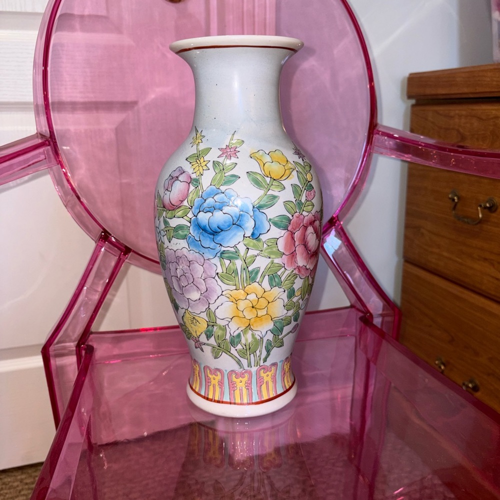 Hand Painted Floral Porcelain Vase - Picture 2 of 4
